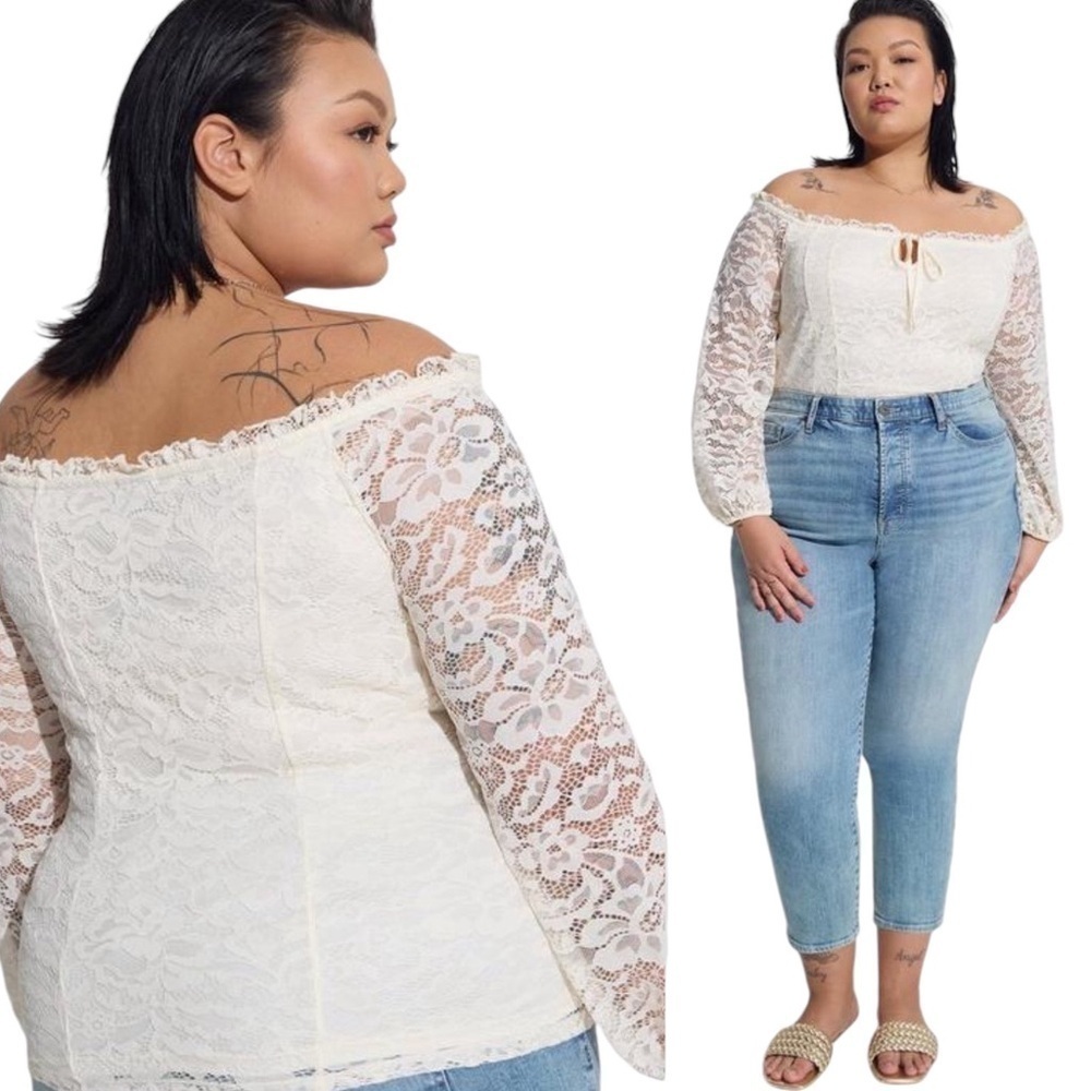 Torrid Blouse Lace Off Shoulder Corset Seamed Long Sleeve Coquette Size 0 Large